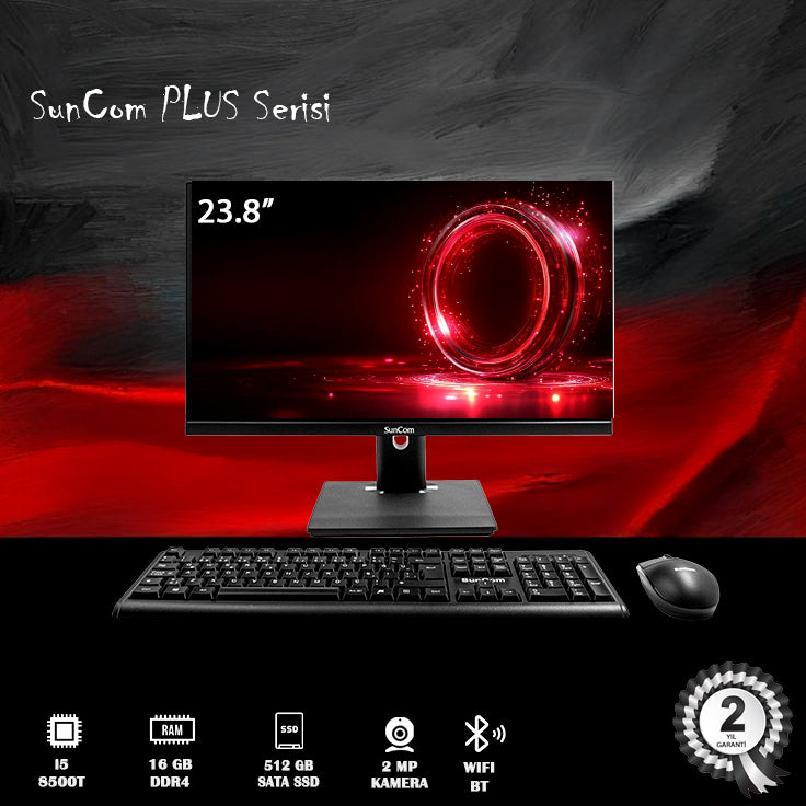 SUNCOM Plus 8G-P02 i5-8500T 16GB 512GB SSD 23.8" Siyah DOS AIO PC Pivot Ayaklı