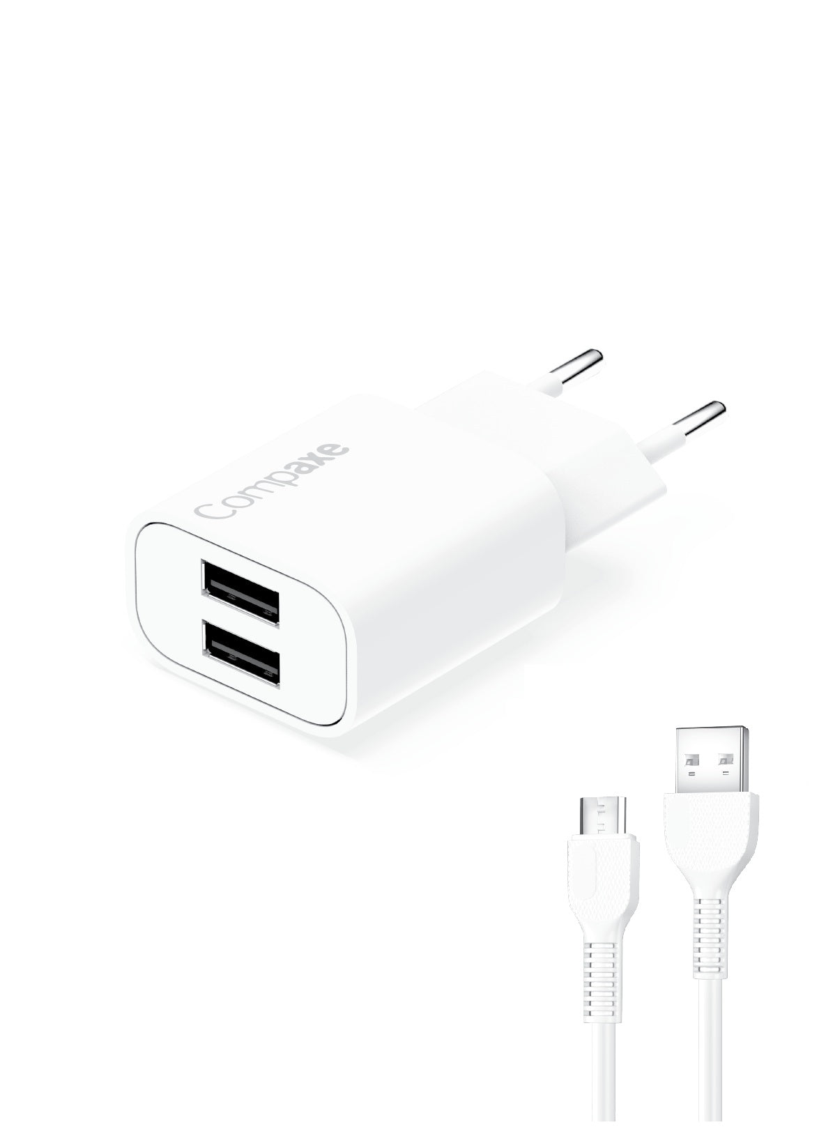 COMPAXE CTA-521DUMB24 10W 5V 2.1A ÇİFT USB ADAPTÖR Beyaz KABLOLU SET