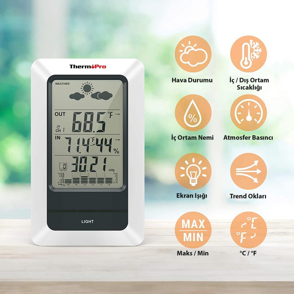 ThermoPro TP67A Wifi İç-Dış Mekan Dijital Isı,Nem,Basınç Ölçer OUTLET