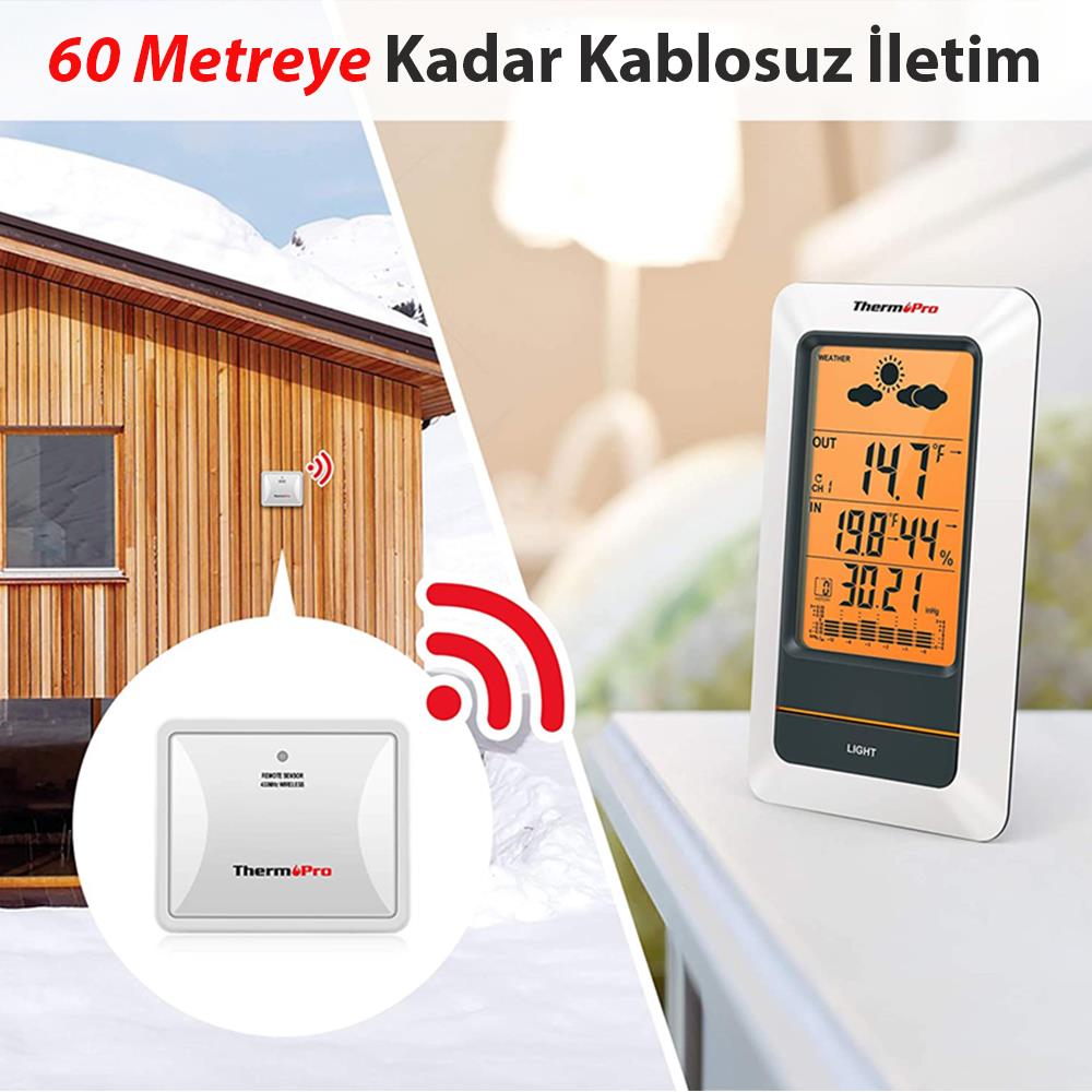 ThermoPro TP67A Wifi İç-Dış Mekan Dijital Isı,Nem,Basınç Ölçer OUTLET