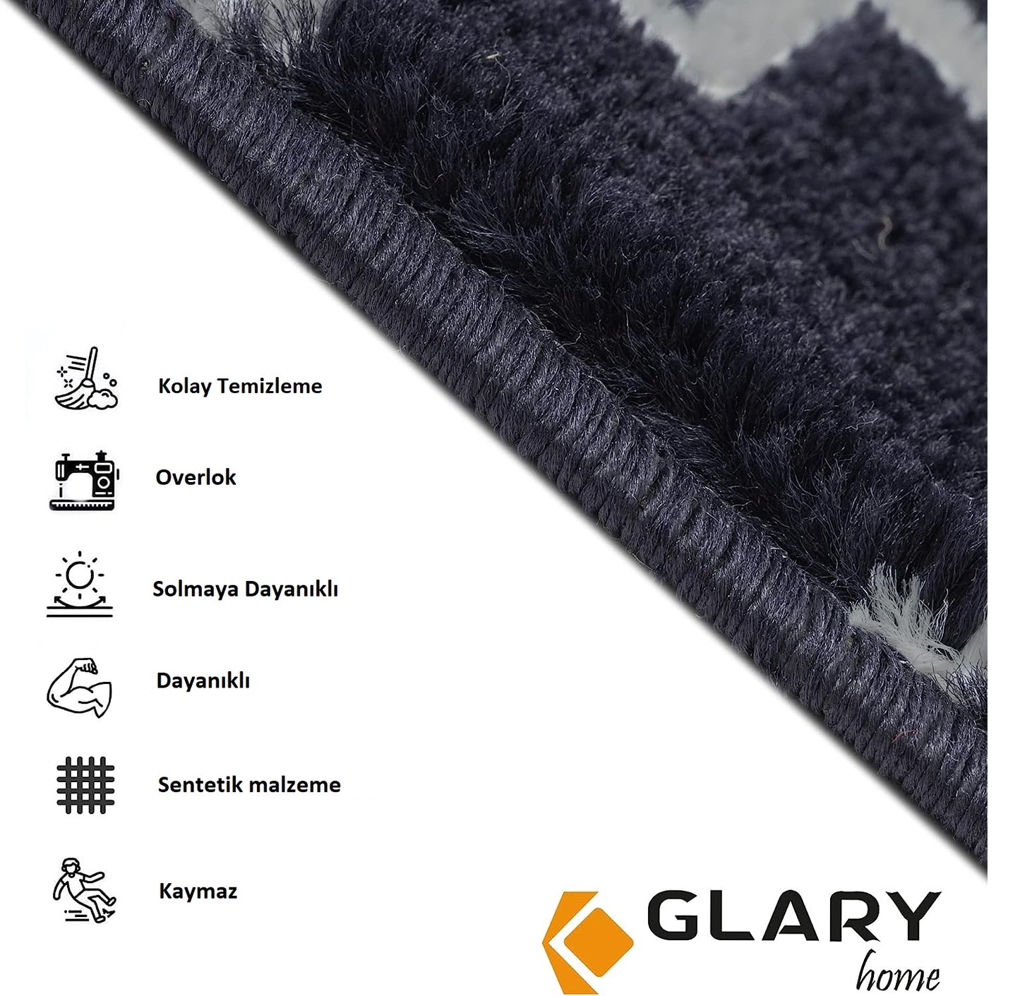 Glary Home GH40A-GRYB Kare Desenli Kaydırmaz Tabanlı Merdiven Halısı - Gri/Siyah