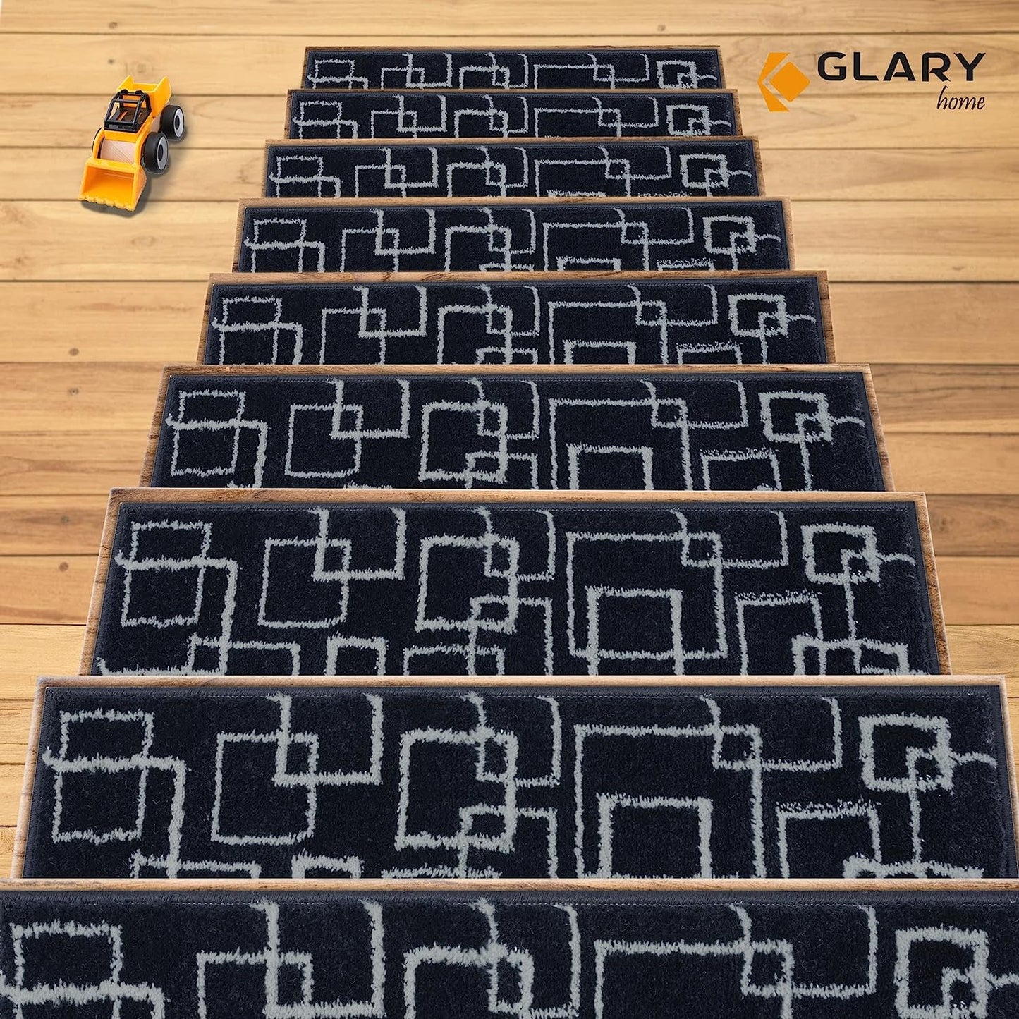 Glary Home GH40A-GRYB Kare Desenli Kaydırmaz Tabanlı Merdiven Halısı - Gri/Siyah