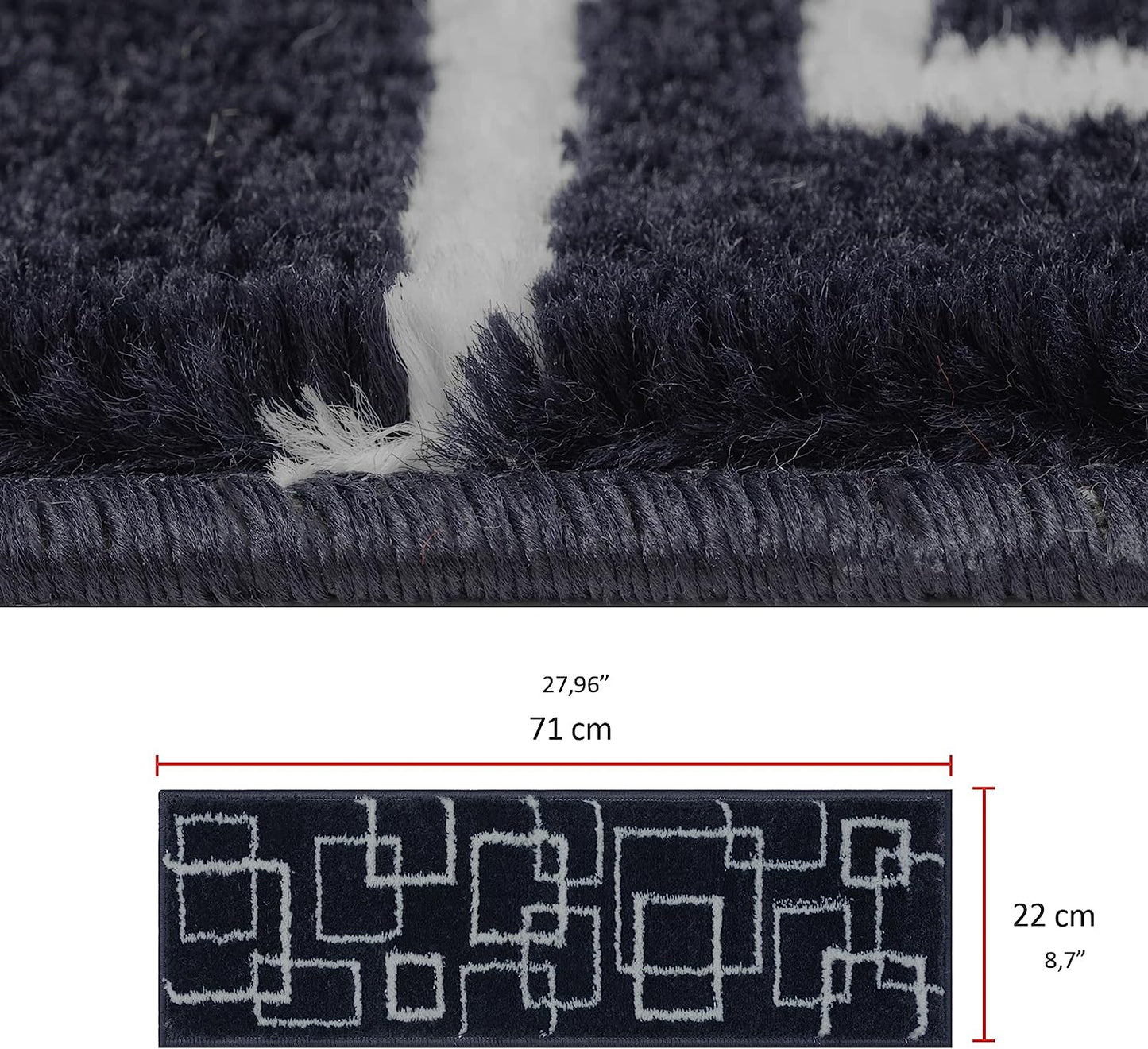 Glary Home GH40A-GRYB Kare Desenli Kaydırmaz Tabanlı Merdiven Halısı - Gri/Siyah