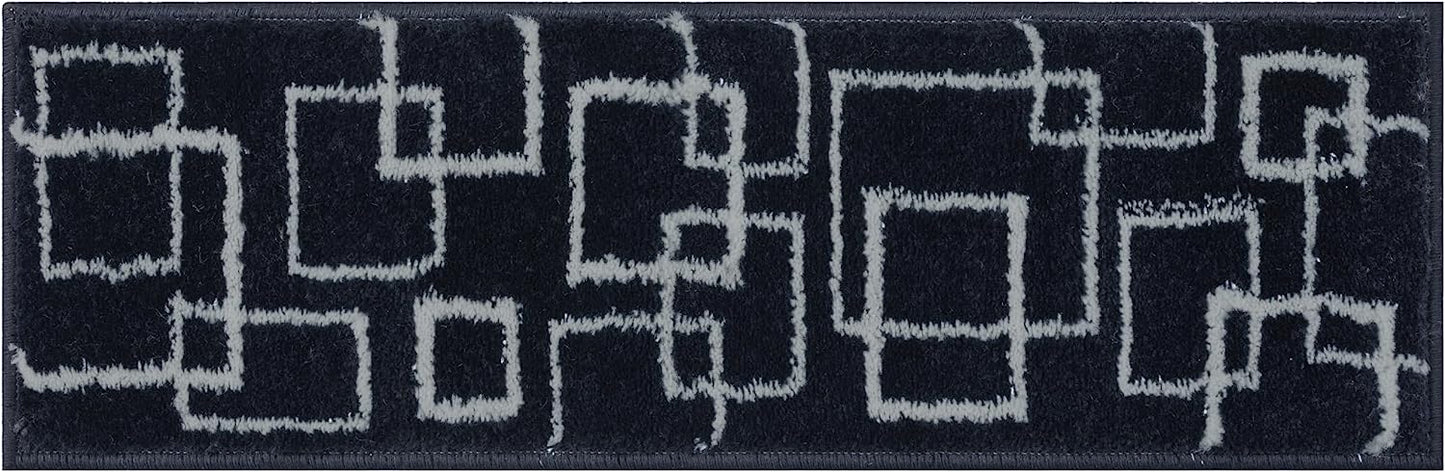 Glary Home GH40A-GRYB Kare Desenli Kaydırmaz Tabanlı Merdiven Halısı - Gri/Siyah