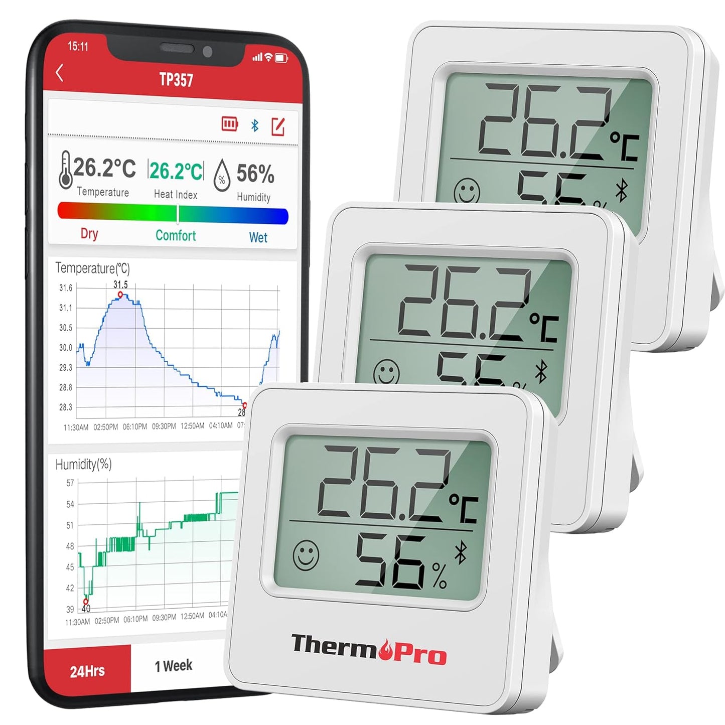ThermoPro TP357 Akıllı İç Mekan Sıcaklık ve Nem Ölçer Termometre