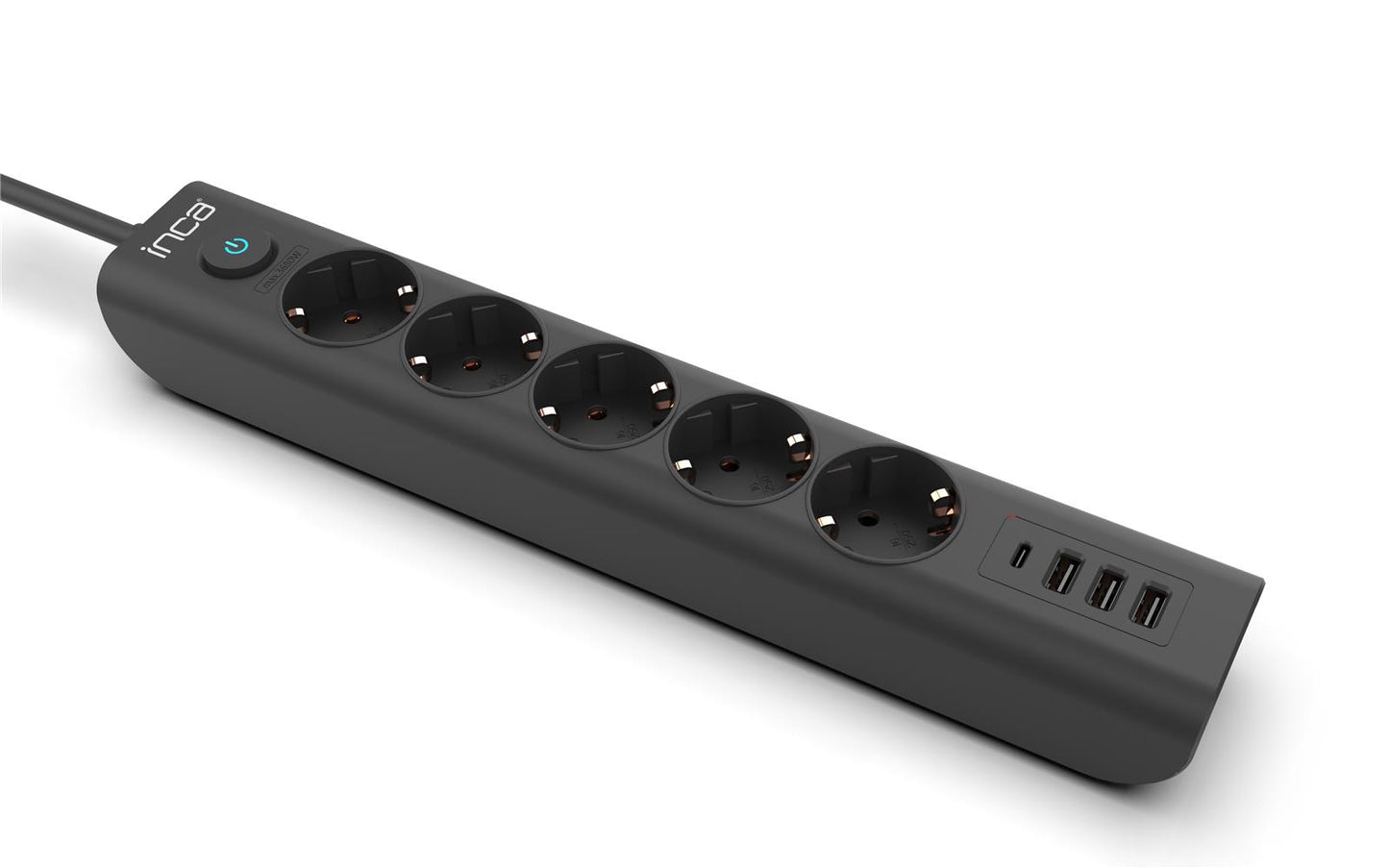 INCA IPW-44TU 5li 1,5mt Siyah 3Usb+Typ-C Akım Korumalı Led Tuşlu Priz