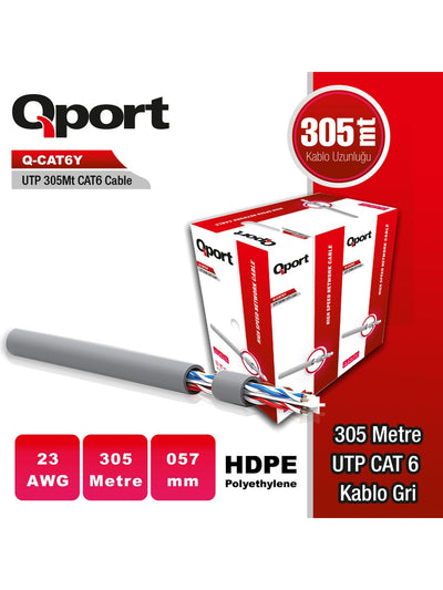 Qport Q-cat6y 305m Utp 0,57mm Cat6 23 Awg Gri Kablo