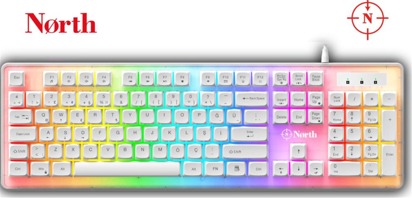 North Paladin Mekanik Hisli Türkçe RGB Beyaz Premium Gaming Klavye