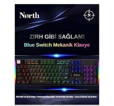 North Shield Blue Switch Türkçe Q RGB Mekanik Gaming Klavye
