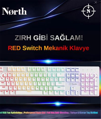 North Shield White Red Switch Türkçe Q RGB Beyaz Mekanik Gaming Klavye