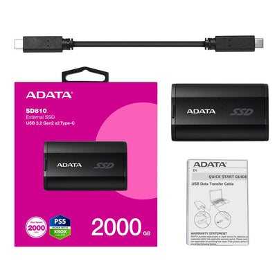 Adata 2000Gb SD810 Siyah Taşınabilir Usb 3.2 Gen2 x2 Type-C Ssd Harici Disk