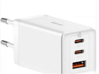 Baseus CCGP120202 GaN5 Pro 65W Şarj Cihazı 2C+U Beyaz Hızlı Şarj