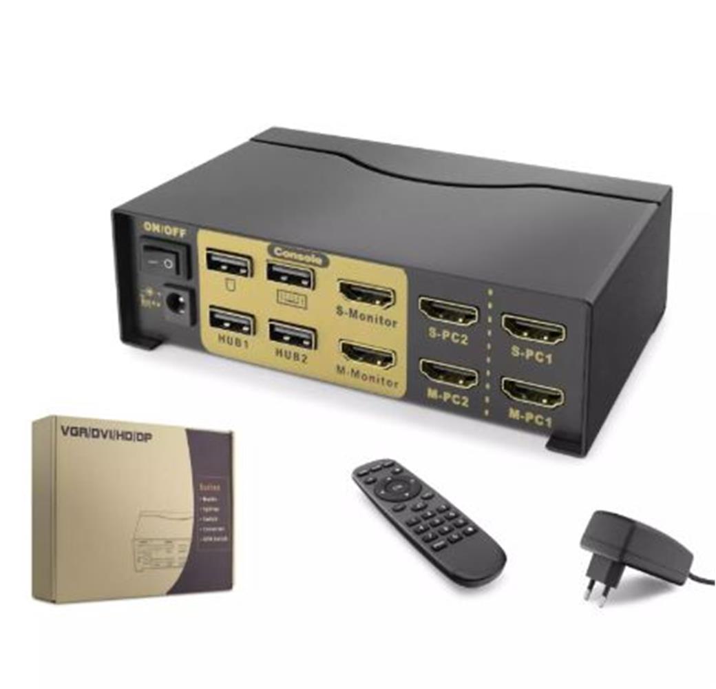 Hadron Hdx1376 2+2 Usb Port Hdmi Kvm Switch Dual Monitör 2+2 Hdmi Kablolu Siyah