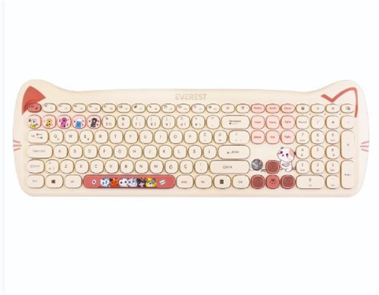 Everest KM-6283 CATTY Renkli Tuşlu Sarı Kablosuz 2.4 + BT Q Multimedia Klavye + Mouse + Pad Set