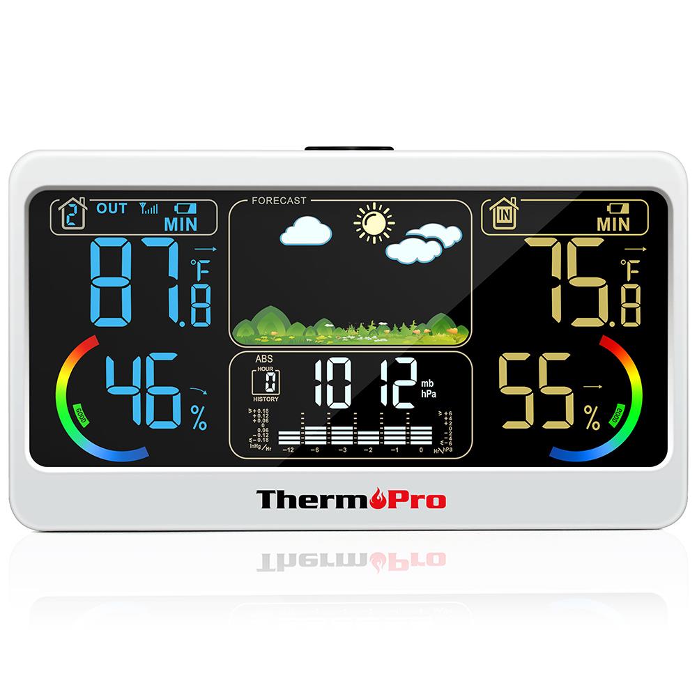 ThermoPro TP68B 7'' Wifi Iç-Dış Mekan Dijital Sıcaklık,Nem,Basınç Ölçer, Hava Tahmin İstasyonu OUTLET