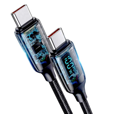 USAMS US-SJ558 Dijital Göstergeli Çipli, Örgülü, 2m PD 100W Type-C Hızlı Şarj Ve Data Kablosu