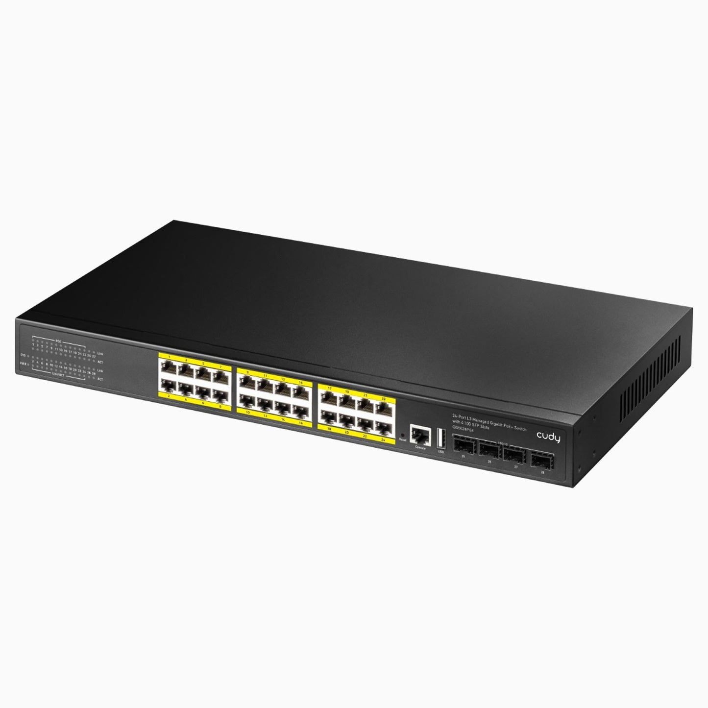 Cudy GS5024PS4 4SFP, USB, RJ45, 2Consol, 24Port Gigabit, L3 400WPoE+ Yönetilebilir Metal Rack Mount Switch