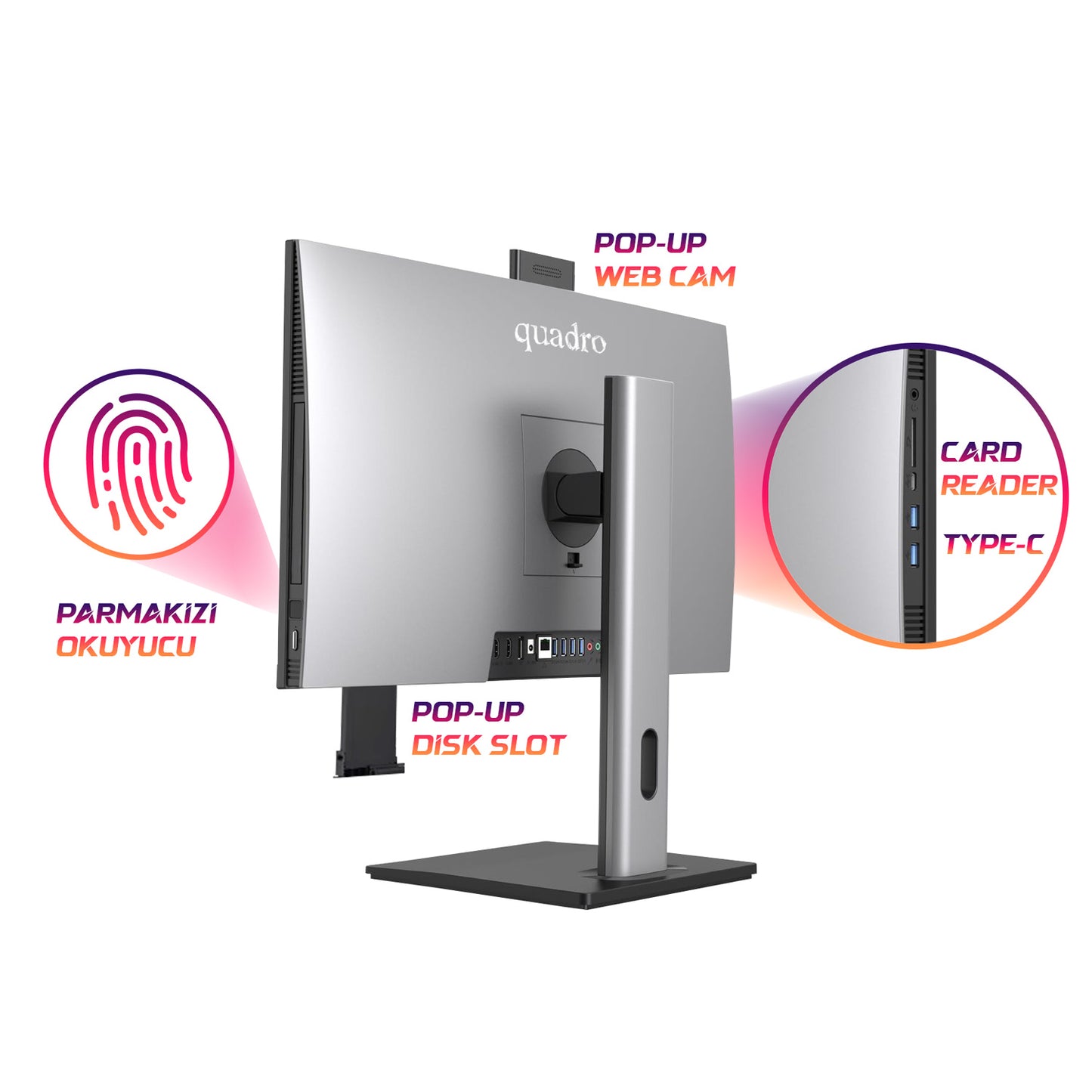 QUADRO EXPANSE AI B224 25165 i5-12450H 16GB 512GB NVME SSD 23.8" IPS DOS All in One PC P.İzi (Pivot)