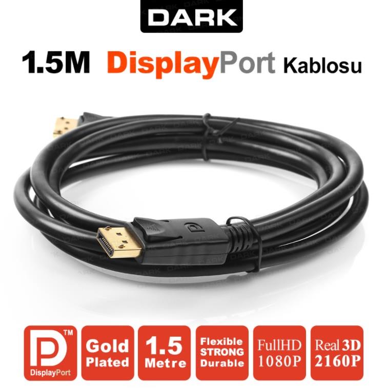 DARK DK-CB-DPL150 1.5 Mt DisplayPort Kablo 1080P (Altın Uçlu)