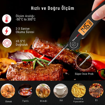 Thermopro TP605 Katlanabilir Problu Profesyonel Gıda Pişirme Termometresi-Siyah