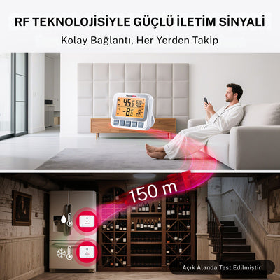 Thermopro TP210 150m Sensörlü Derin Dondurucu Buzdolabı Max/Min Sıcaklık Ölçer Termometre