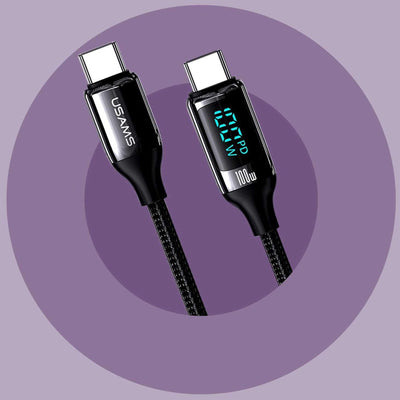 USAMS US-SJ558 Dijital Göstergeli Çipli, Örgülü, 2m PD 100W Type-C Hızlı Şarj Ve Data Kablosu