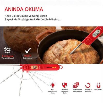 Thermopro TP03B Su Geçirmez Katlanabilir Profesyonel Gıda Pişirme Termometresi