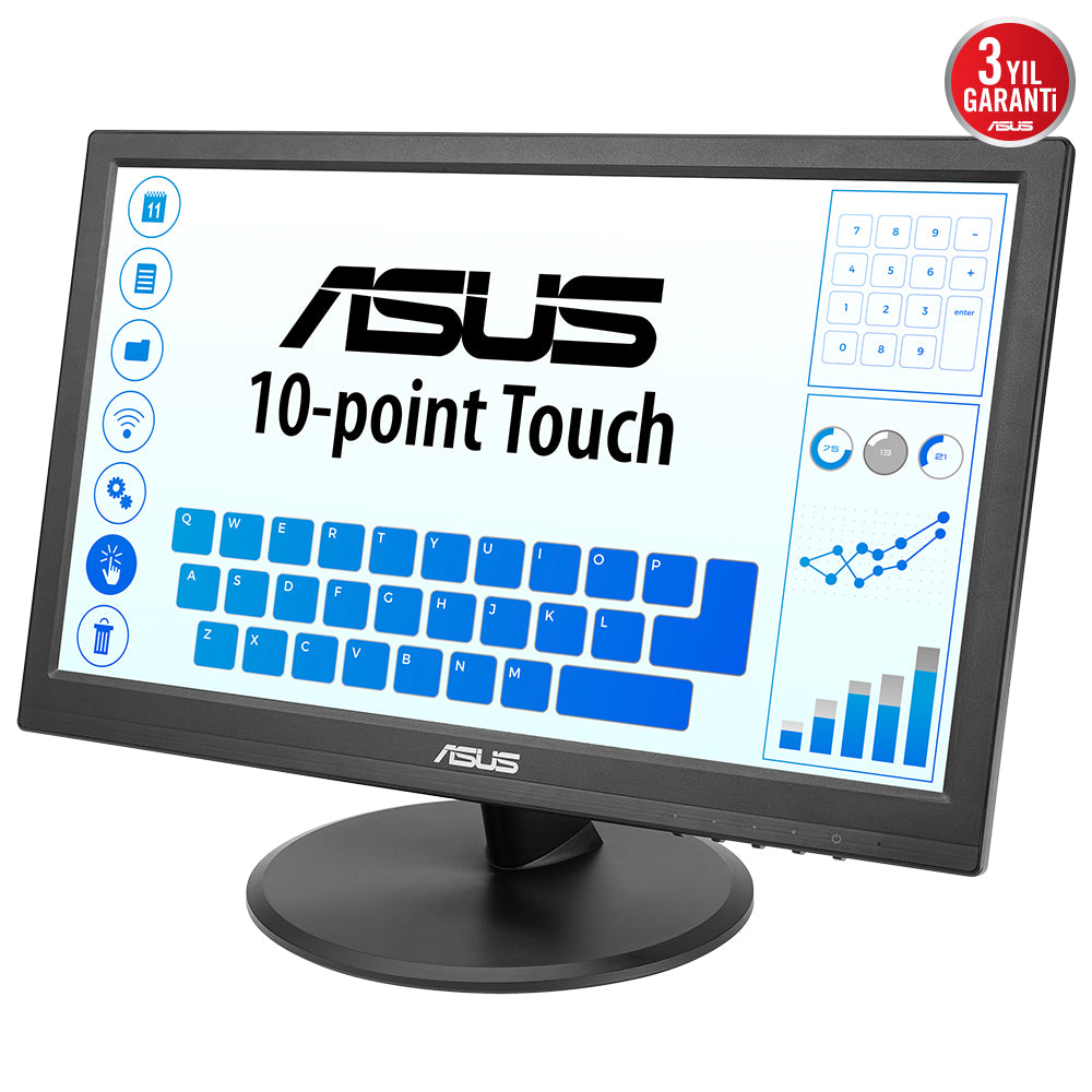 ASUS VT168HR 15.6" Dokunmatik 5ms 60Hz 1366x768 HD VGA HDMI (Vesa) 10 Parmak Siyah Monitör