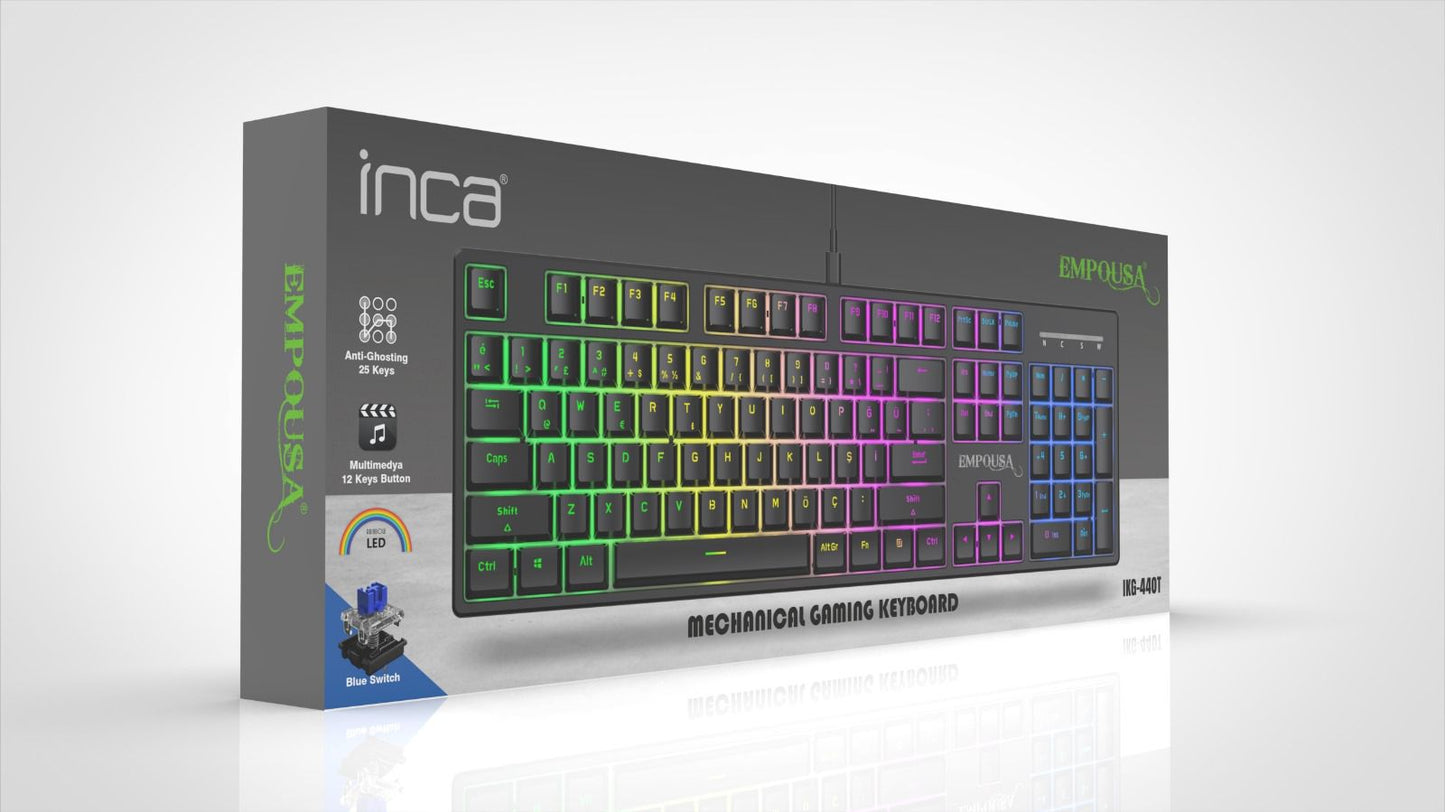 INCA IKG-440T Türkçe USB Empousa Blue Switch Mekanik Siyah Oyuncu Klavye