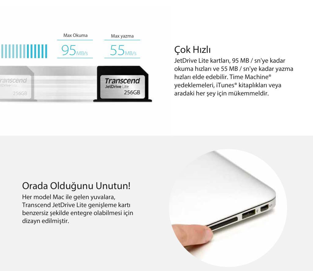 Transcend TS256GJDL130 256GB JetDriveLite 130 MBA 13" L10-E15 Macbook Hafıza Artırma Kartı