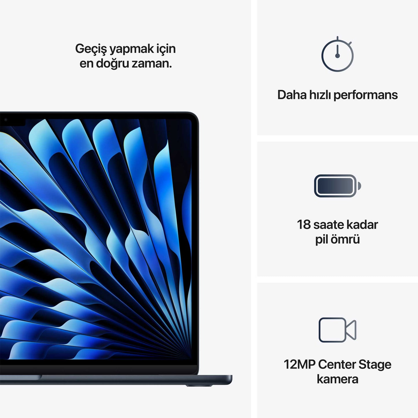 Apple MacBook Air MW1M3TU/A M4 16GB 512SSD 10CPU 10GPU 15.3" 2.5K MacOS Dizüstü Bilgisayar Gece Yarısı