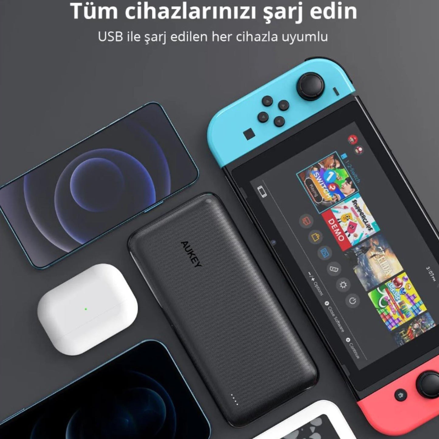 Aukey PB-N74S 20000mAh 22.5W Siyah Powerbank
