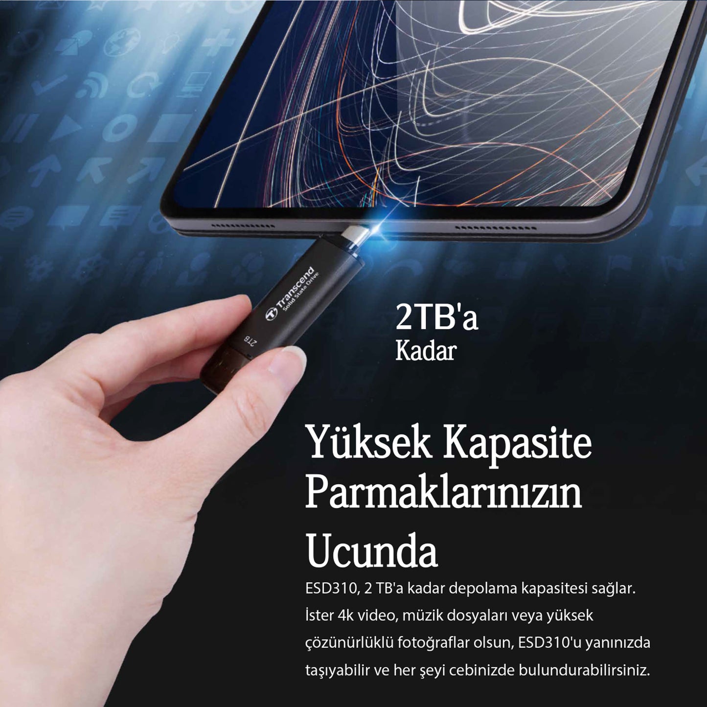 Transcend TS1TESD310S 1TB USB/Type-C 10Gbps Taşınabilir Harici SSD - Gümüş OUTLET