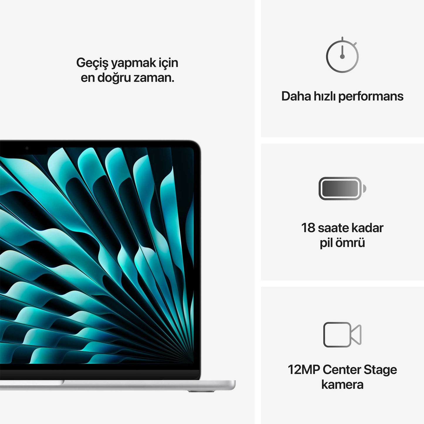 Apple MacBook Air MW0X3TU/A M4 16GB 512SSD 10CPU 10GPU 13.6" 2.5K MacOS Dizüstü Bilgisayar Gümüş