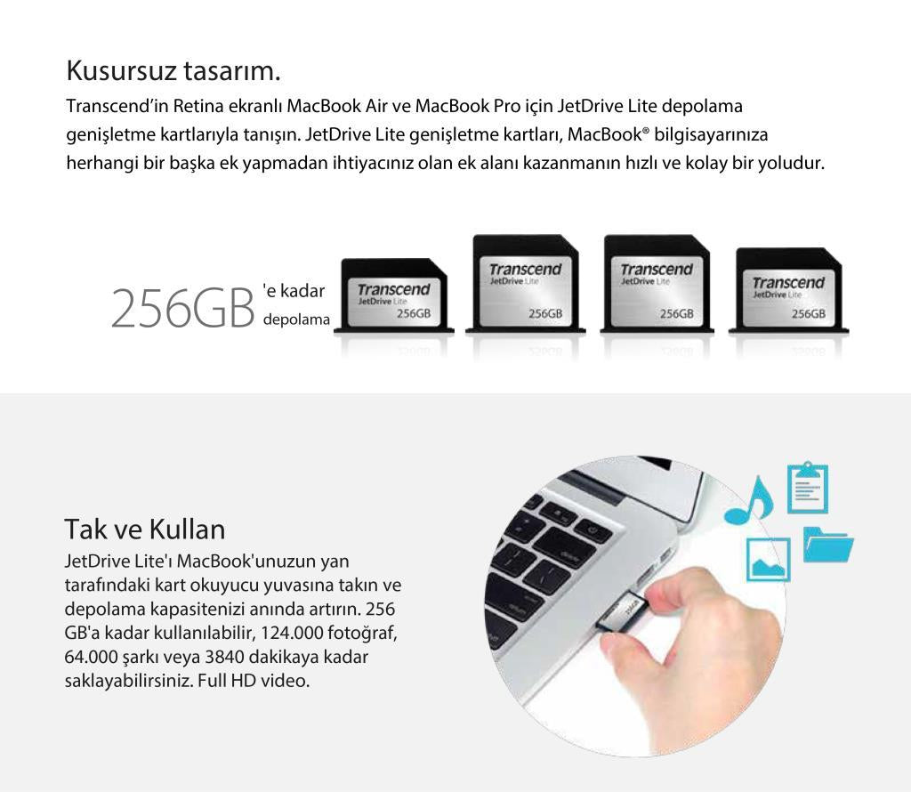 Transcend TS256GJDL130 256GB JetDriveLite 130 MBA 13" L10-E15 Macbook Hafıza Artırma Kartı