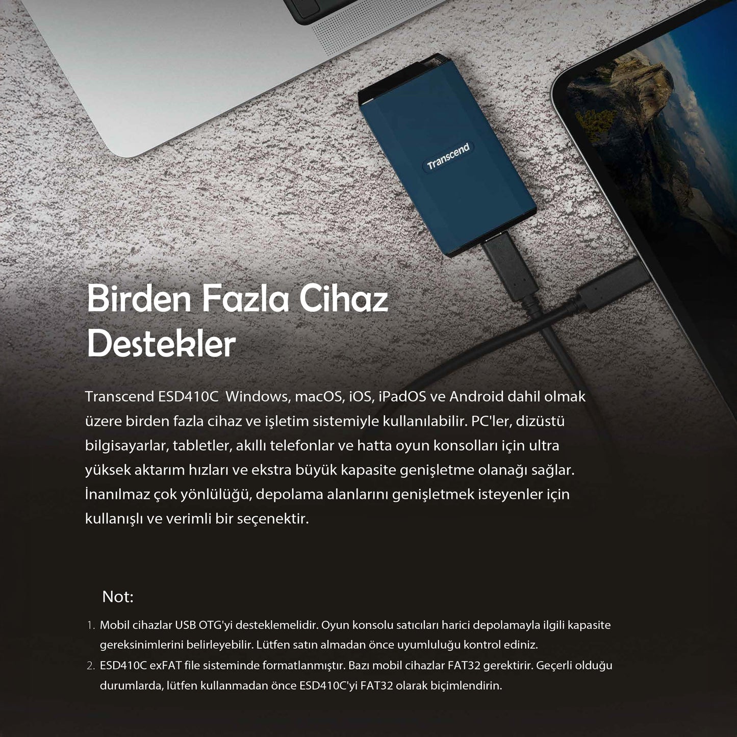 Transcend ESD410C USB/Type-C 20Gbps 2000/2000MB/s Taşınabilir Harici SSD