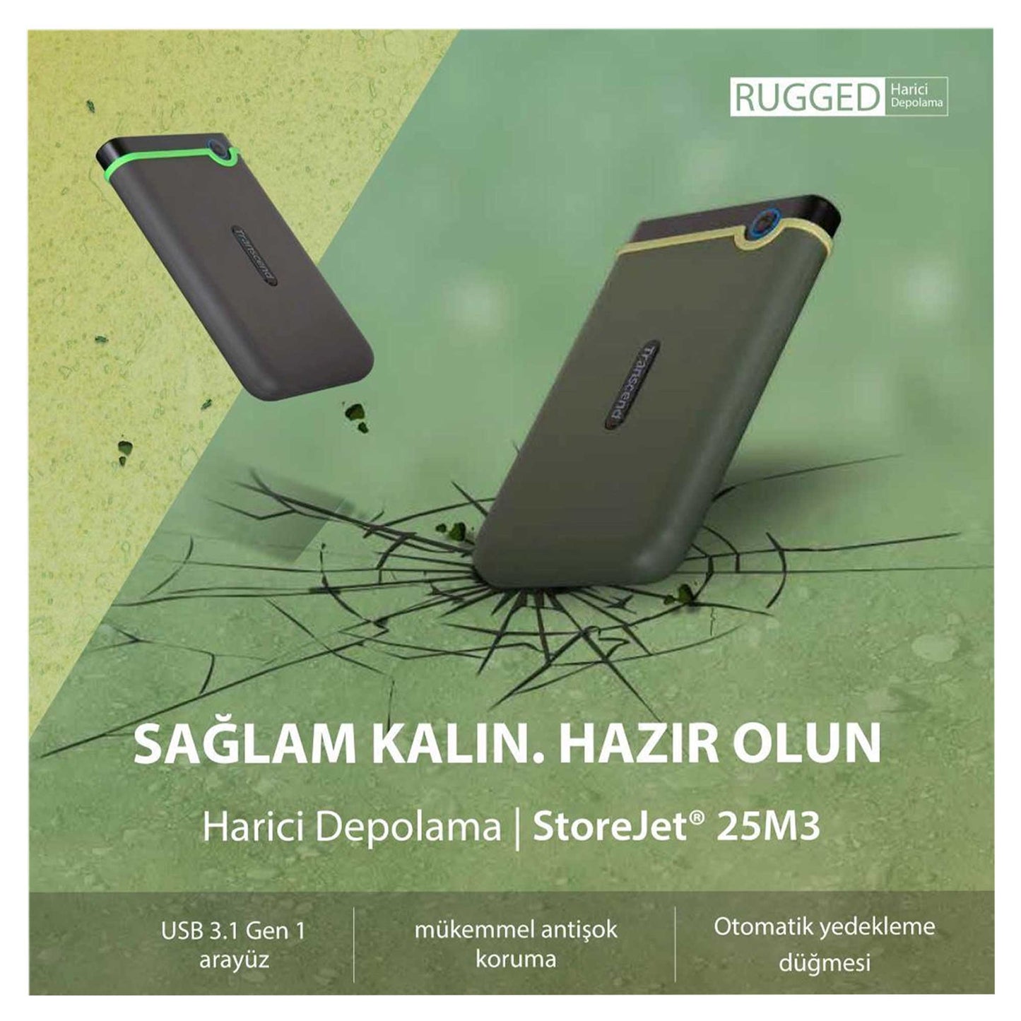 Transcend TS2TSJ25M3G 2TB 2.5" USB 3.1 StoreJet M3 Antişok Slim Taşınabilir Disk