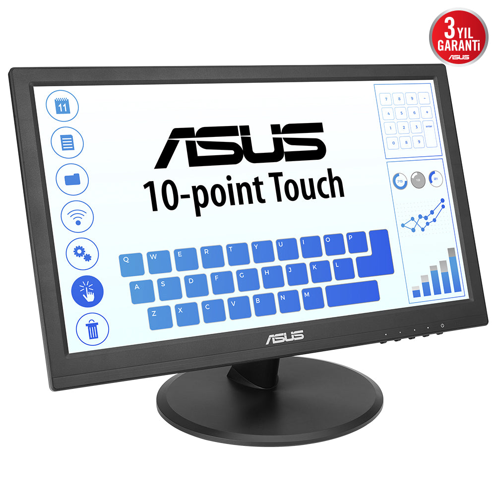 ASUS VT168HR 15.6" Dokunmatik 5ms 60Hz 1366x768 HD VGA HDMI (Vesa) 10 Parmak Siyah Monitör