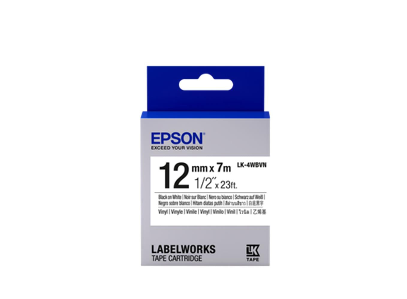 Epson LK-4WBVN Vinil Beyaz Üzeri Siyah 12mm 7Metre Etiket