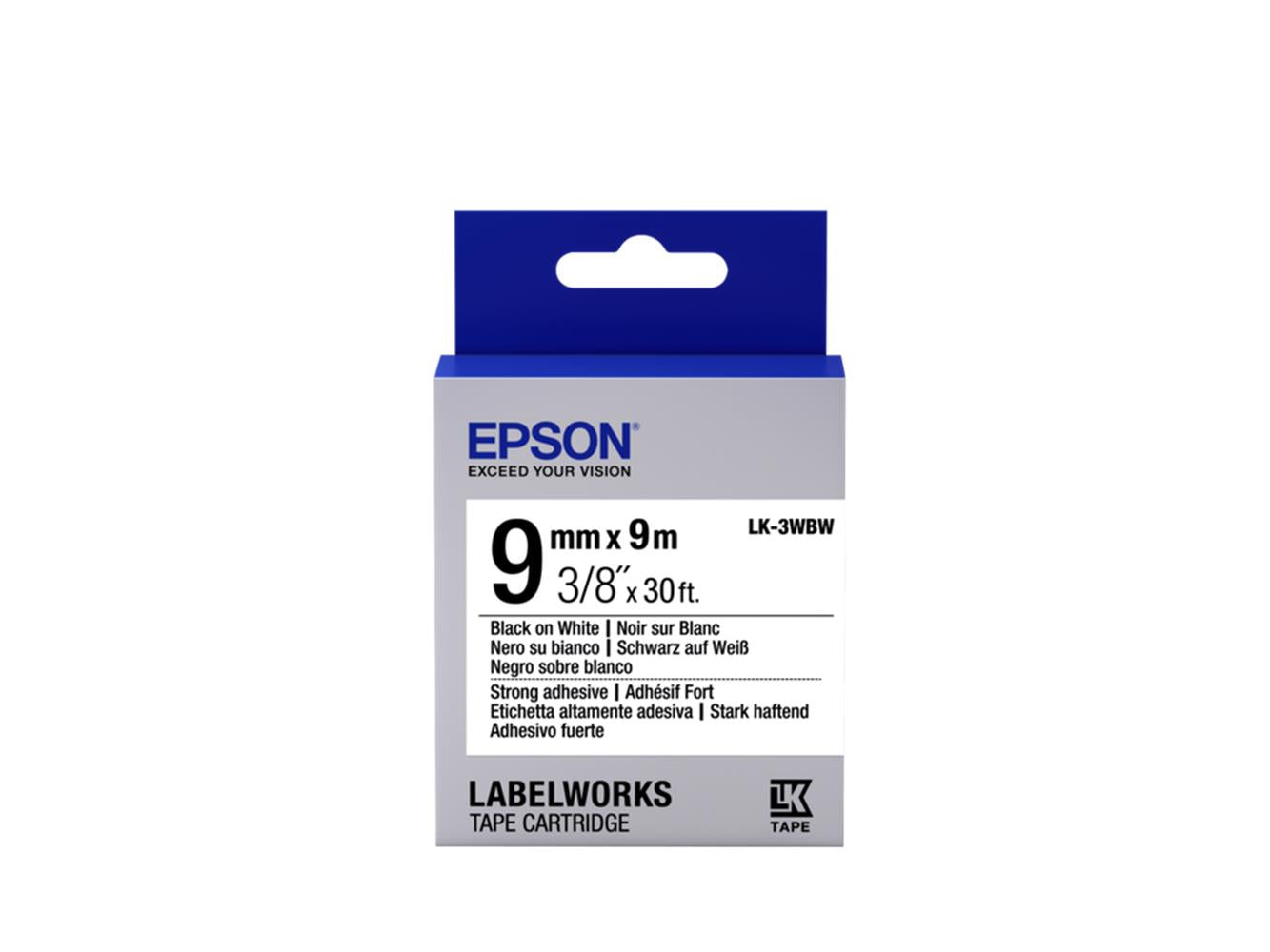 Epson LK-3WBW Güçlü Yapışkanlı Beyaz Üzeri Siyah 9mm 9Metre Etiket
