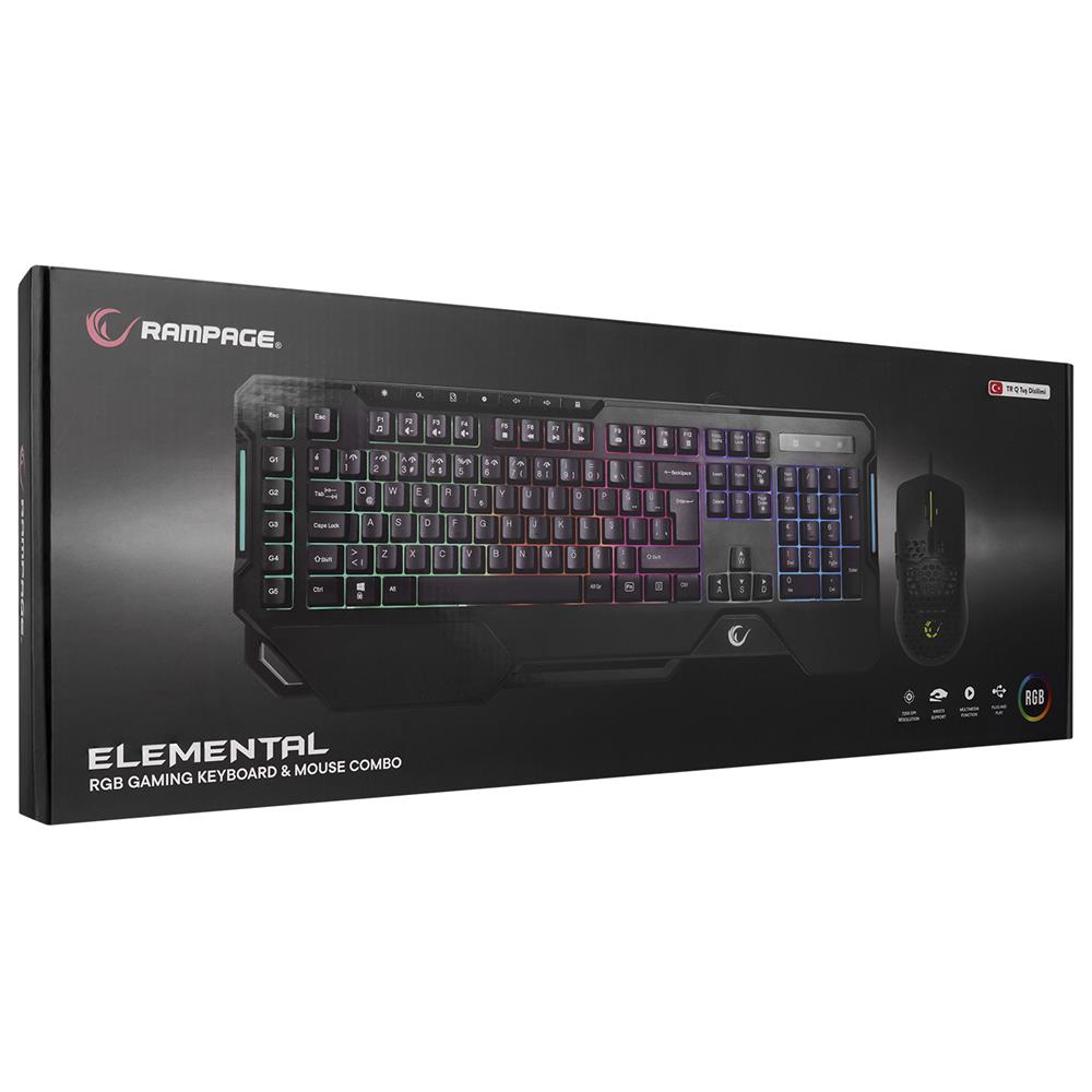 Rampage KM-R96 ELEMENTAL Siyah RGB Aydınlatmalı Q Oyuncu Klavye ve Mouse Gaming Set 7200dpı