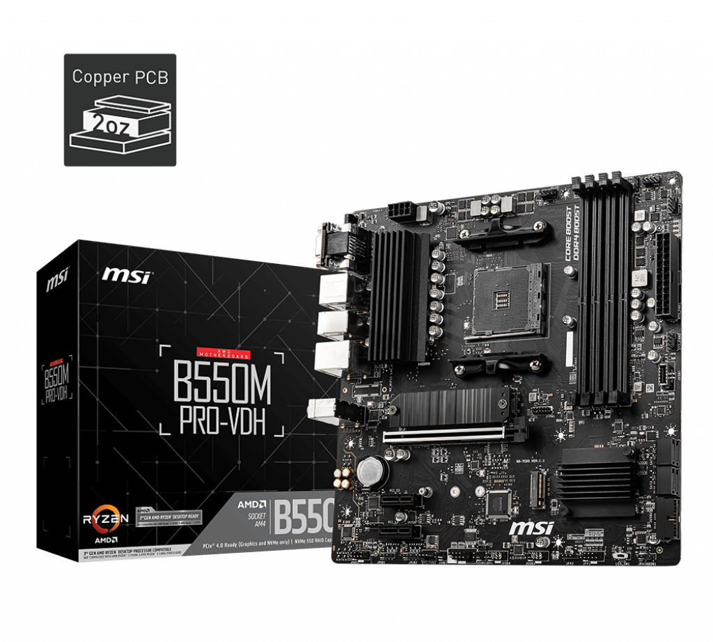 Msi B550m Pro-vdh Ddr4 4400mhz 1xvga 1xdmi 1xdp 2xm.2 Usb 3.2 Matx Am4 (amd 5000 Ve 3000 Serisi Islemci Uyumlu)