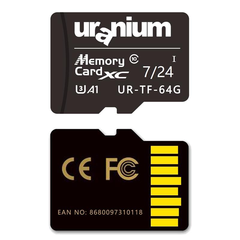 64 Gb Uranium Ur-tf-64g Micro Sd Card U3 7/24 Surveillance 100/40mbs Industrial Hafiza Karti (3 Yil Garanti)