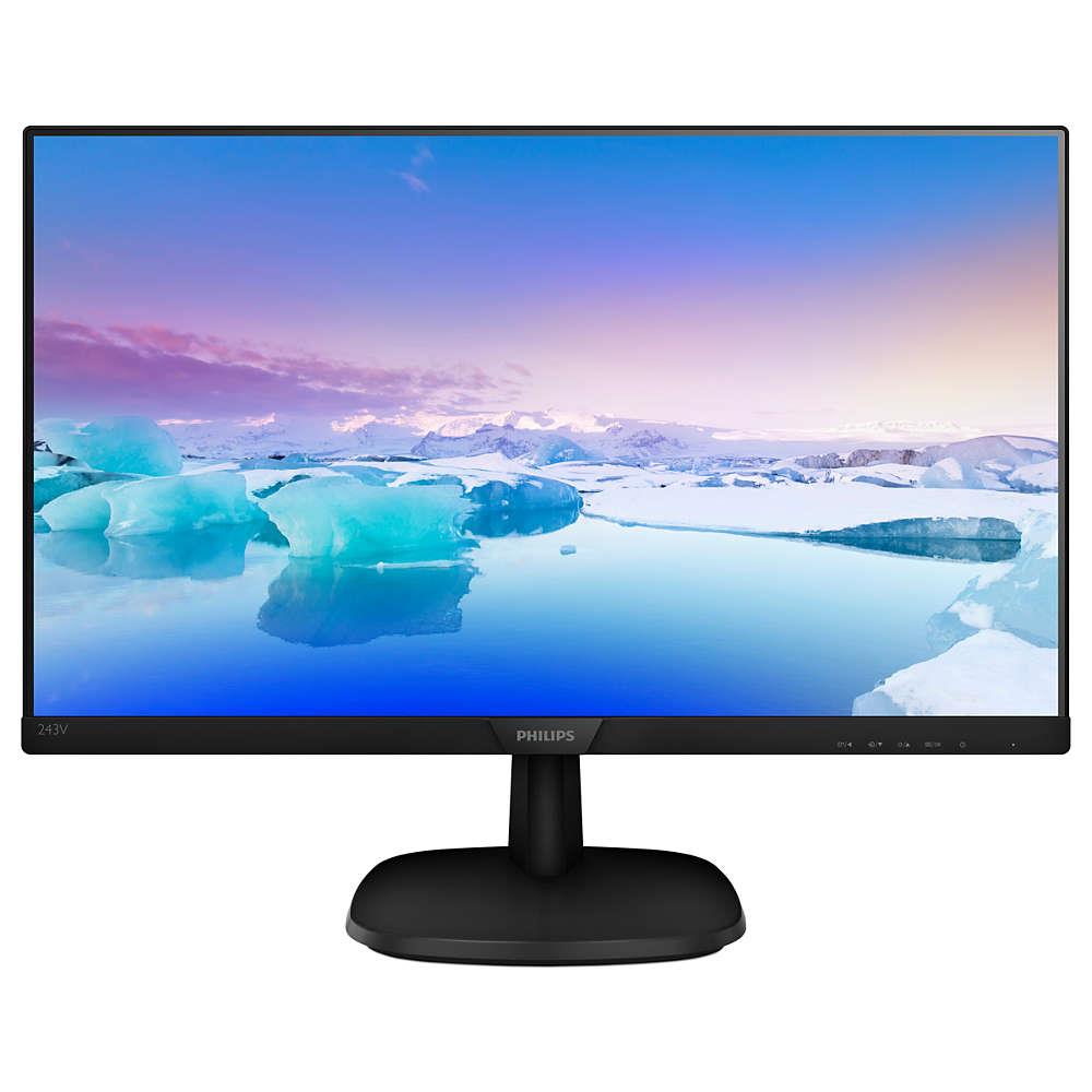 23.8 PHILIPS 243V7QDSB/01 IPS 4MS 75MHZ 1XVGA 1XHDMI 1XDVI FHD 1920X1080 FLICKER-FREE DUSUK MAVI ISIK VESA SIYAH