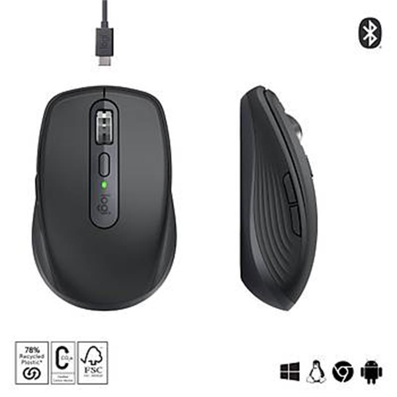 Logitech Mx Anywhere 3s Kompakt Optik Sensorlu Sessiz Bluetooth Kablosuz Mouse Siyah 910-006929