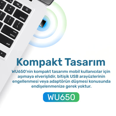 Cudy WU650 5GHz 433Mbps, 2.4GHz 200Mbps Wi-Fi Mini USB Adaptör(AC1200 Serisi)