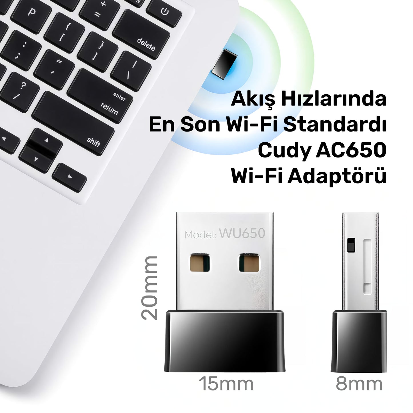 Cudy WU650 5GHz 433Mbps, 2.4GHz 200Mbps Wi-Fi Mini USB Adaptör(AC1200 Serisi)