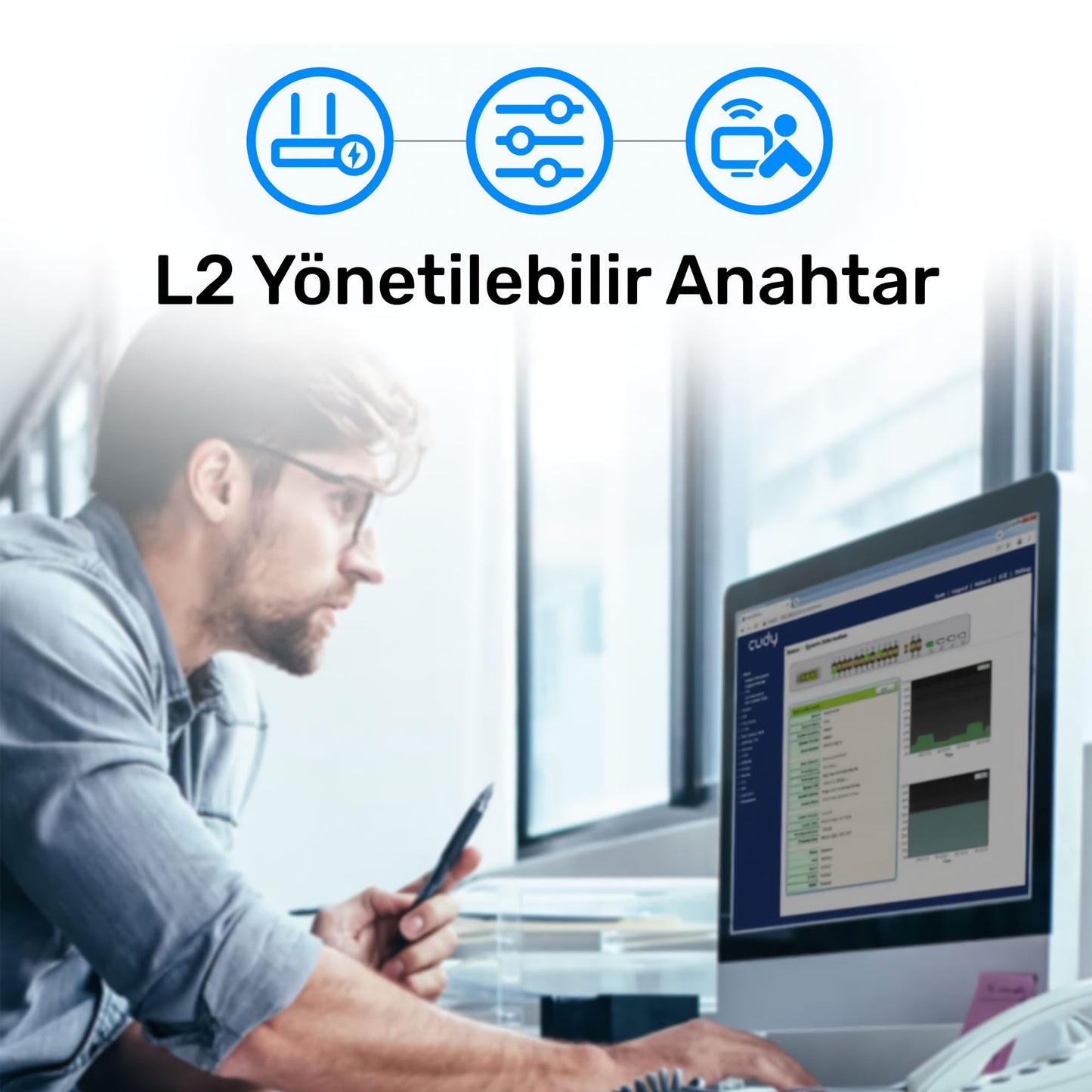 Cudy GS2028PS4 4Combo,1Konson,24 Port Gigabit 400W PoE Yönetilebilir Metal Rack Mount Switch