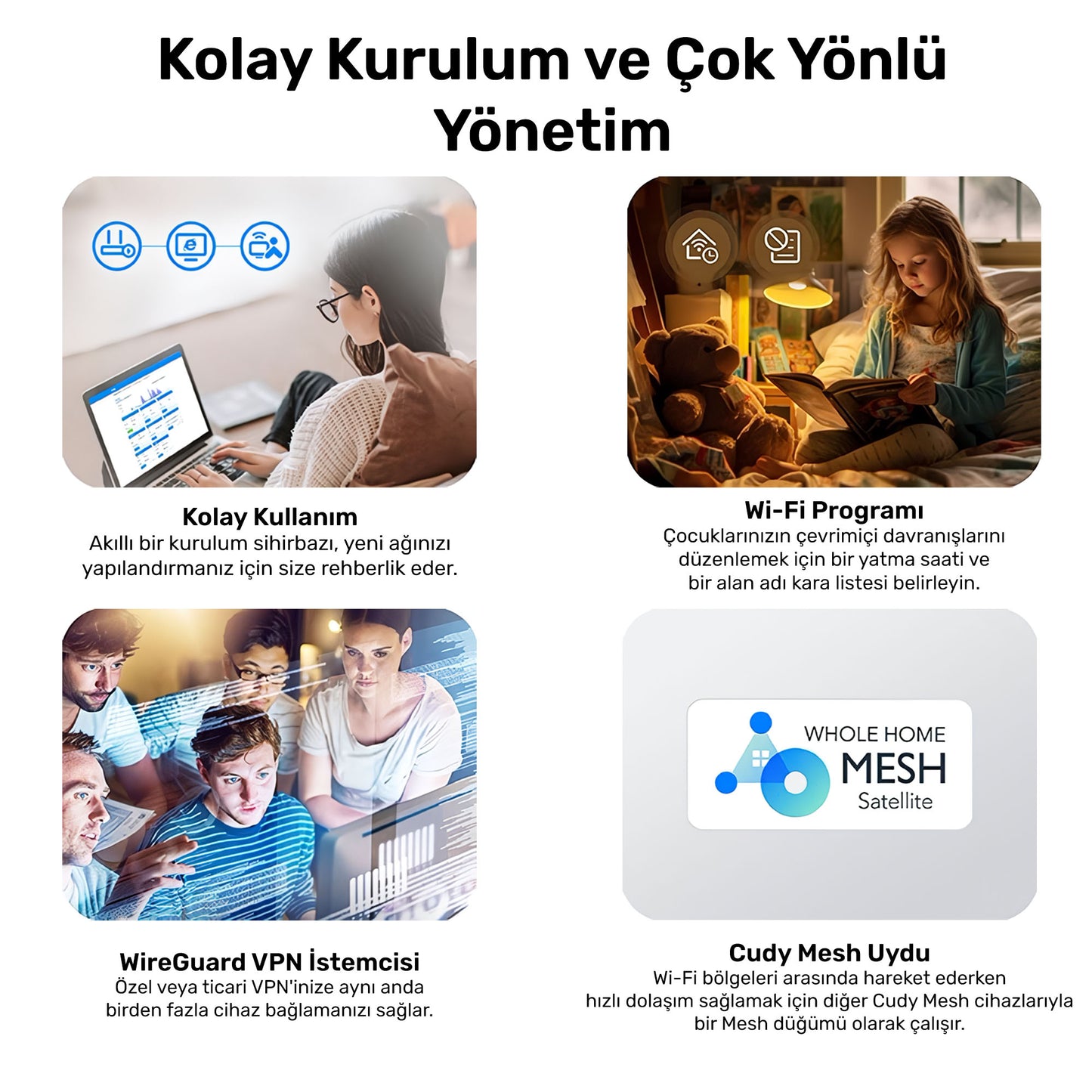 Cudy WR300 Mesh Uyumlu 2.4GHz 300Mbps WireGuard/L2TP/PPTP/VPNClient AP/RE/WISP/Mesh Router (N300)