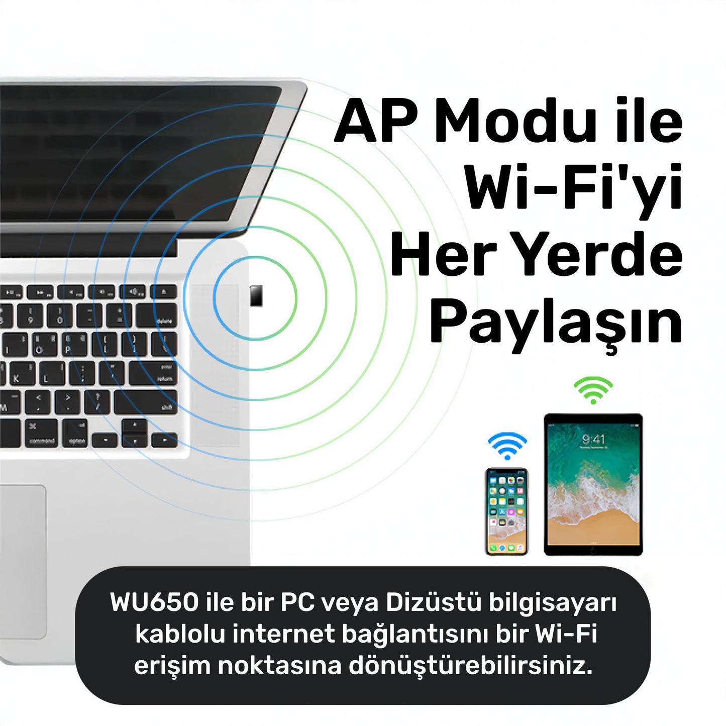 Cudy WU650 5GHz 433Mbps, 2.4GHz 200Mbps Wi-Fi Mini USB Adaptör(AC1200 Serisi)